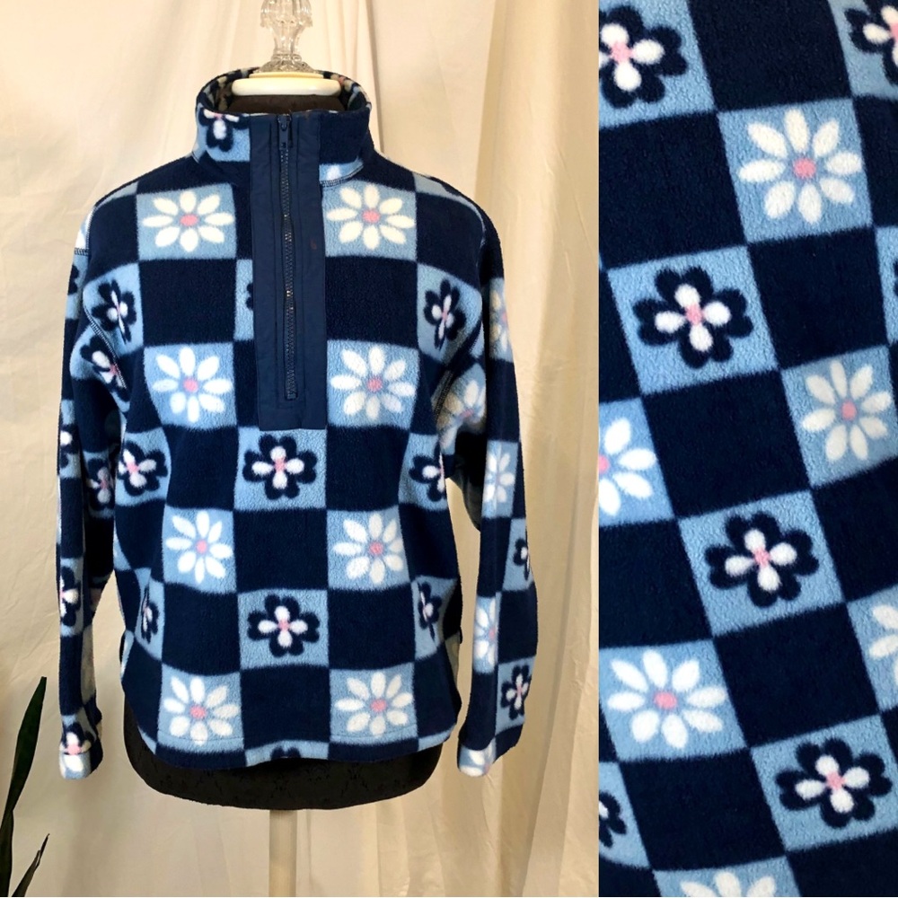 ❤️ LAST DAY Vintage Y2K Retro Floral Print 3/4 Zip Fleece Pullover Jacket - Picture 1 of 14